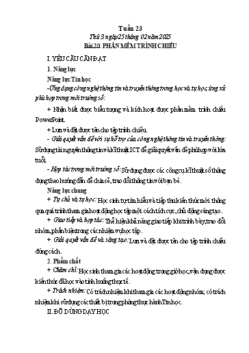 Kế hoạch bài dạy Tin học Lớp 3 - Tuần 24, Bài 20: Phần mềm trình chiếu - Năm học 2024-2025 - Trần Thị Nhật Lê
