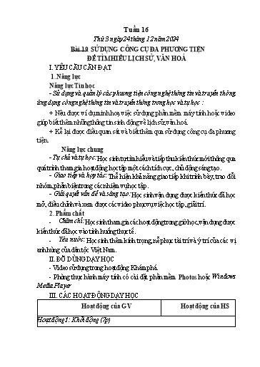 Kế hoạch bài dạy Tin học Lớp 4 - Tuần 16, Bài 19: Sử dụng công cụ đa phương tiện để tìm hiểu lịch sử, văn hoá - Năm học 2024-2025 - Trần Thị Nhật Lê