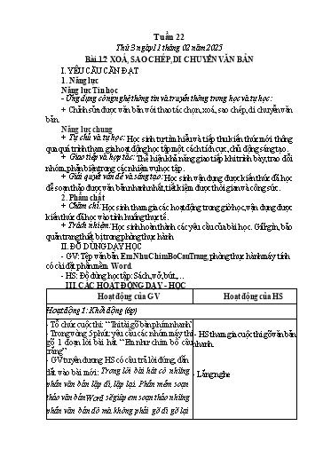 Kế hoạch bài dạy Tin học Lớp 4 - Tuần 22, Bài 17: Xoá, sao chép, di chuyển văn bản - Năm học 2024-2025 - Trần Thị Nhật Lê