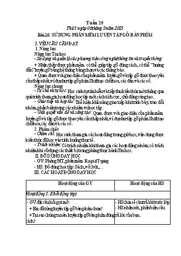 Kế hoạch bài dạy Tin học Lớp 4 - Tuần 25, Bài 20: Sử dụng phần mềm luyện tập gõ bàn phím - Năm học 2024-2025 - Trần Thị Nhật Lê