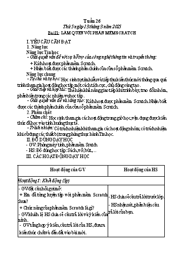 Kế hoạch bài dạy Tin học Lớp 4 - Tuần 26, Bài 21: Làm quen với phần mềm Scratch - Năm học 2024-2025 - Trần Thị Nhật Lê