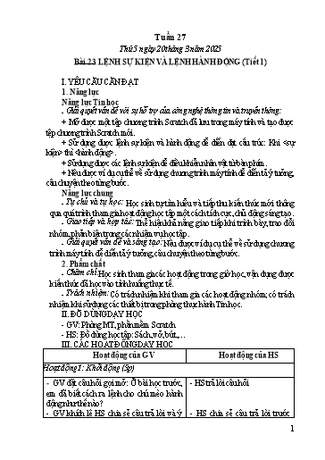 Kế hoạch bài dạy Tin học Lớp 4 - Tuần 27, Bài 23: Lệnh sự kiện và lệnh hành động (Tiết 1) - Năm học 2024-2025 - Trần Thị Nhật Lê