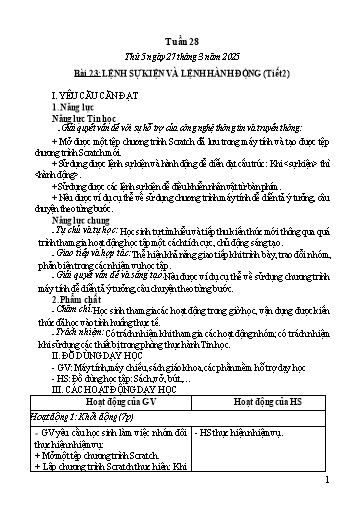 Kế hoạch bài dạy Tin học Lớp 4 - Tuần 28, Bài 23: Lệnh sự kiện và lệnh hành động (Tiết 2) - Năm học 2024-2025 - Trần Thị Nhật Lê