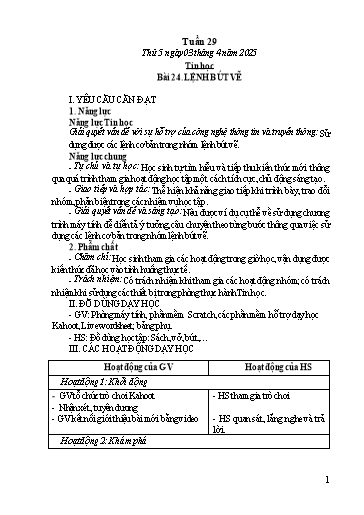 Kế hoạch bài dạy Tin học Lớp 4 - Tuần 29, Bài 24: Lệnh bút vẽ - Năm học 2024-2025 - Trần Thị Nhật Lê