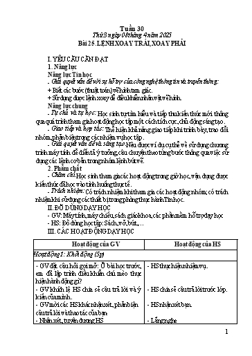 Kế hoạch bài dạy Tin học Lớp 4 - Tuần 30, Bài 25: Lệnh xoay trái, xoay phải - Năm học 2024-2025 - Trần Thị Nhật Lê