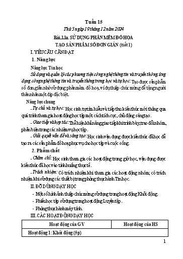 Kế hoạch bài dạy Tin học Lớp 5 - Tuần 15, Bài 13a: Sử dụng phần mềm đồ họa tạo sản phẩm số đơn giản (Tiết 1) - Năm học 2024-2025 - Trần Thị Nhật Lê