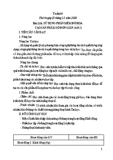 Kế hoạch bài dạy Tin học Lớp 5 - Tuần 15, Bài 13a: Sử dụng phần mềm đồ họa tạo sản phẩm số đơn giản (Tiết 2) - Năm học 2024-2025 - Trần Thị Nhật Lê