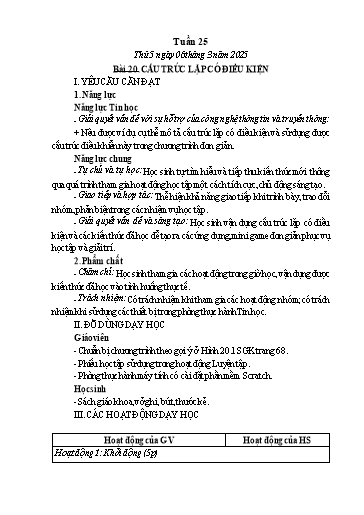 Kế hoạch bài dạy Tin học Lớp 5 - Tuần 25, Bài 20: Cấu trúc lặp có điều kiện - Năm học 2024-2025 - Trần Thị Nhật Lê