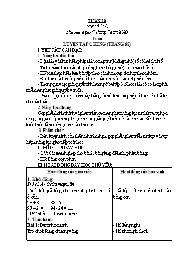 Kế hoạch bài dạy Toán Lớp 1, 2 - Tuần 29 - Năm học 2024-2025 - Trần Thị Tuyết