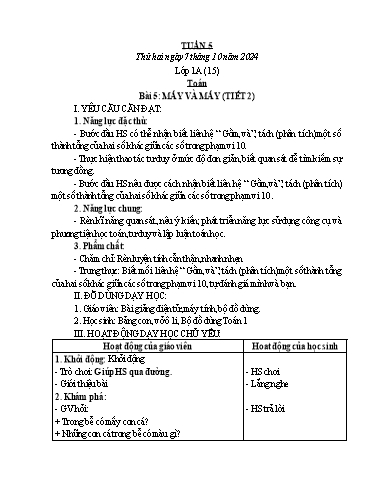 Kế hoạch bài dạy Toán Lớp 1, 2 - Tuần 5 - Năm học 2024-2025 - Trần Thị Tuyết