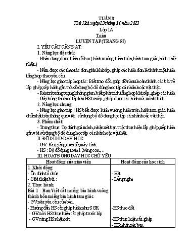 Kế hoạch bài dạy Toán Lớp 1, 2 - Tuần 8 - Năm học 2023-2024 - Trần Thị Tuyết