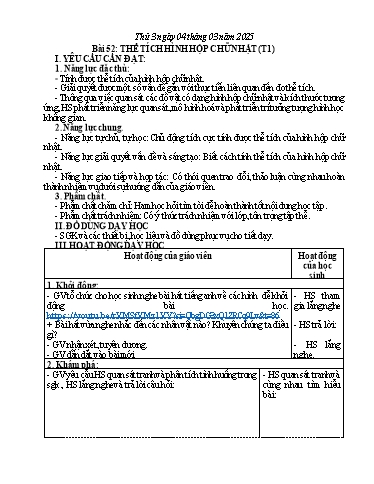 Kế hoạch bài dạy Toán Lớp 5 (Kết nối tri thức) - Tuần 25 - Năm học 2024-2025 - Nguyễn Thị Hải Anh