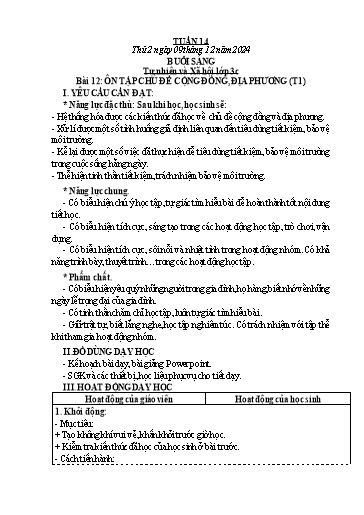 Kế hoạch bài dạy Tự nhiên và Xã hội Tiểu học (Kết nối tri thức) - Tuần 14 - Năm học 2024-2025 - Hà Văn Sơn