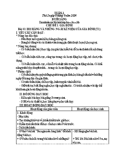 Kế hoạch bài dạy Tự nhiên và Xã hội Tiểu học (Kết nối tri thức) - Tuần 1 - Năm học 2024-2025 - Hà Văn Sơn