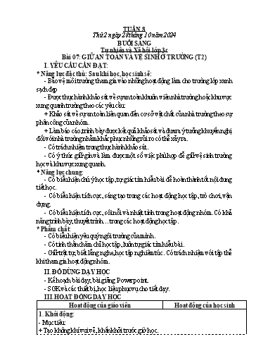 Kế hoạch bài dạy Tự nhiên và Xã hội Tiểu học (Kết nối tri thức) - Tuần 8 - Năm học 2024-2025 - Hà Văn Sơn