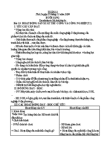 Kế hoạch bài dạy Tự nhiên và Xã hội Tiểu học (Kết nối tri thức) - Tuần 12 - Năm học 2024-2025 - Hà Văn Sơn