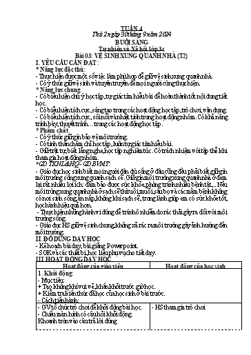Kế hoạch bài dạy Tự nhiên và Xã hội Tiểu học (Kết nối tri thức) - Tuần 4 - Năm học 2024-2025 - Hà Văn Sơn