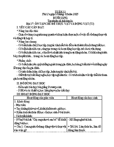 Kế hoạch bài dạy Tự nhiên và Xã hội Tiểu học (Kết nối tri thức) - Tuần 22 - Năm học 2024-2025 - Hà Văn Sơn
