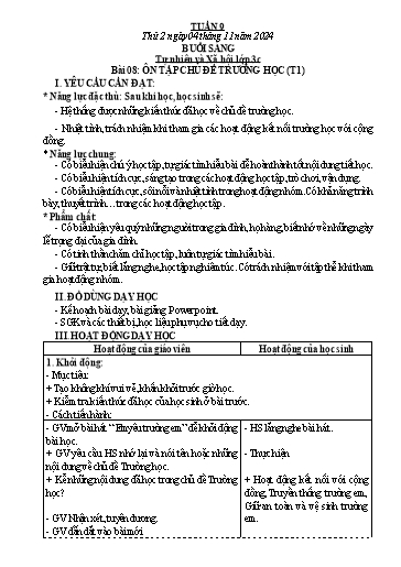 Kế hoạch bài dạy Tự nhiên và Xã hội Tiểu học (Kết nối tri thức) - Tuần 9 - Năm học 2024-2025 - Hà Văn Sơn