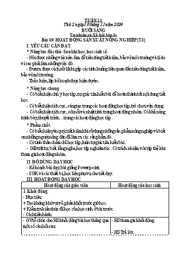 Kế hoạch bài dạy Tự nhiên và Xã hội Tiểu học (Kết nối tri thức) - Tuần 11 - Năm học 2024-2025 - Hà Văn Sơn