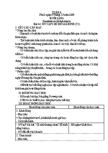 Kế hoạch bài dạy Tự nhiên và Xã hội Tiểu học (Kết nối tri thức) - Tuần 5 - Năm học 2024-2025 - Hà Văn Sơn