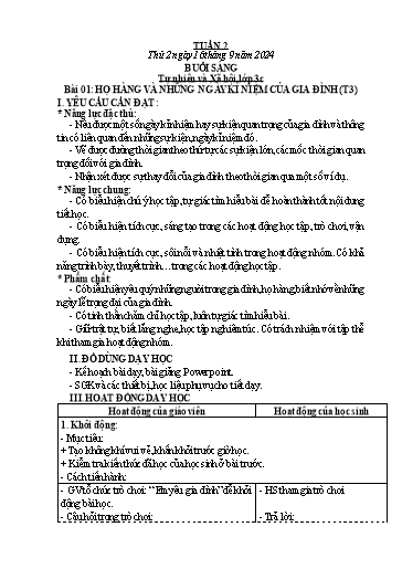 Kế hoạch bài dạy Tự nhiên và Xã hội Tiểu học (Kết nối tri thức) - Tuần 2 - Năm học 2024-2025 - Hà Văn Sơn
